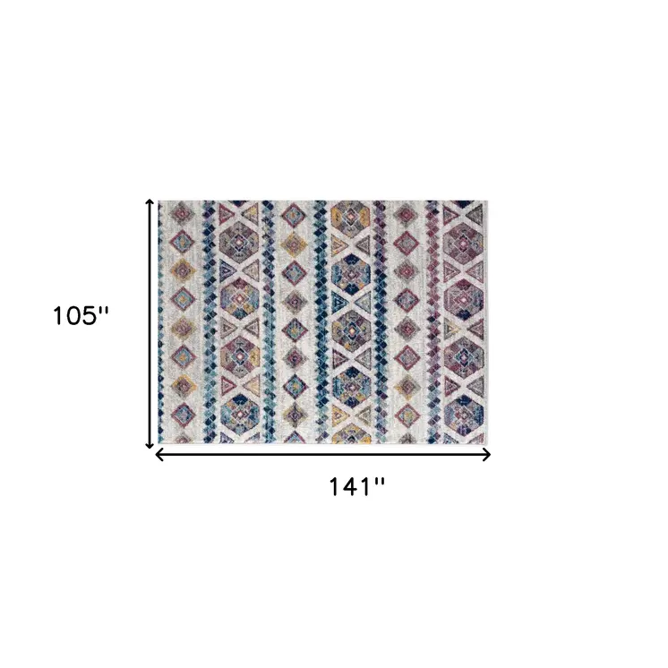 9' X 12' Ivory Blue and Orange Geometric Power Loom Area Rug
