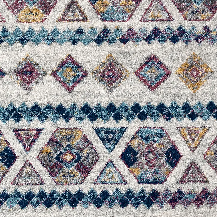 9' X 12' Ivory Blue and Orange Geometric Power Loom Area Rug