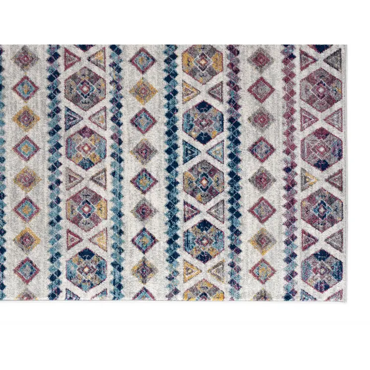 9' X 12' Ivory Blue and Orange Geometric Power Loom Area Rug