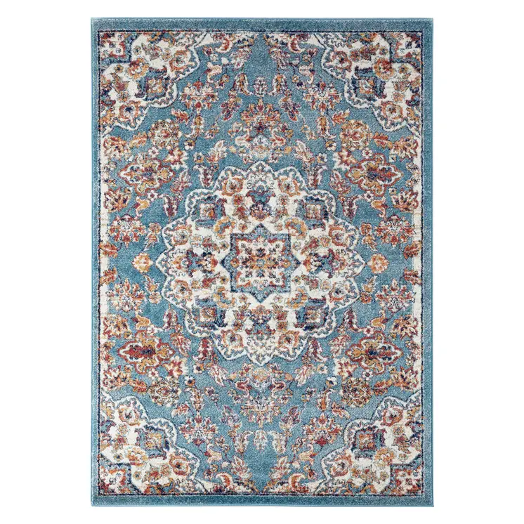 4' X 6' Ivory Blue and Orange Medallion Power Loom Area Rug