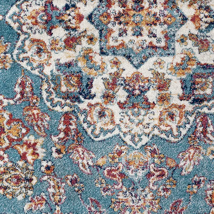 4' X 6' Ivory Blue and Orange Medallion Power Loom Area Rug