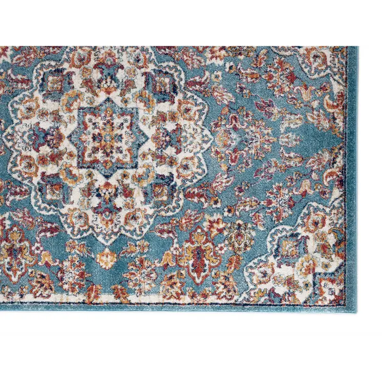 4' X 6' Ivory Blue and Orange Medallion Power Loom Area Rug