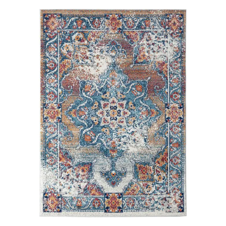9' X 12' Blue Red and Orange Medallion Power Loom Area Rug