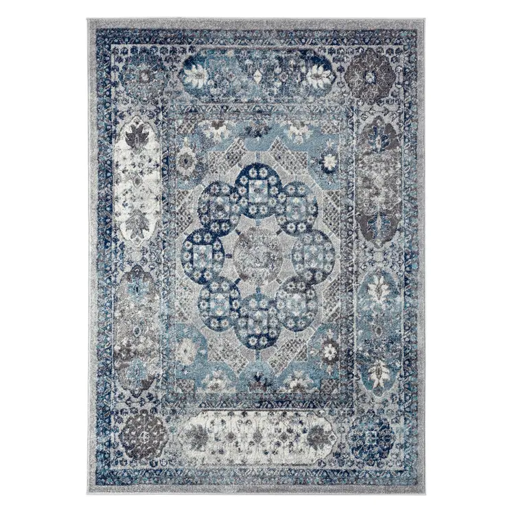 4' X 6' Ivory Blue And Gray Medallion Area Rug