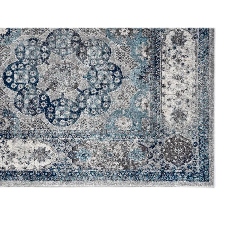 8' X 10' Ivory Blue And Gray Medallion Area Rug