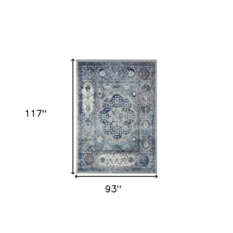 8' X 10' Ivory Blue And Gray Medallion Area Rug