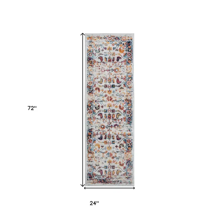 6' Ivory Navy and Orange Floral Power Loom Runner Rug