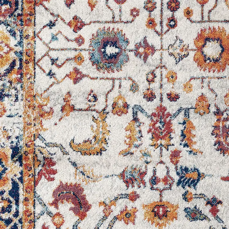 10' Ivory Navy and Orange Floral Power Loom Runner Rug