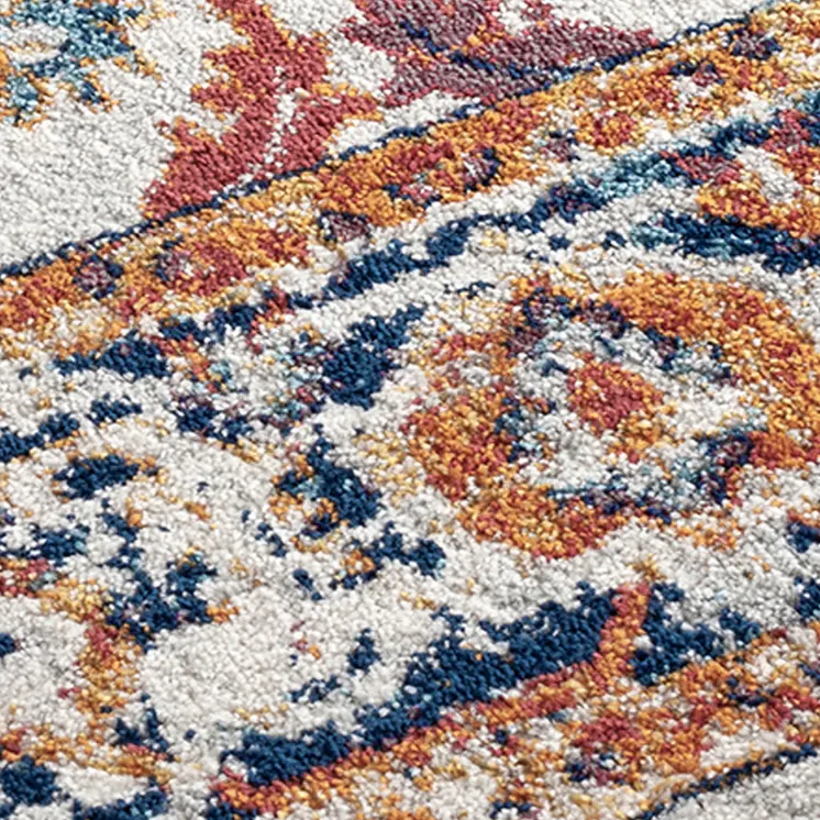 10' Ivory Navy and Orange Floral Power Loom Runner Rug