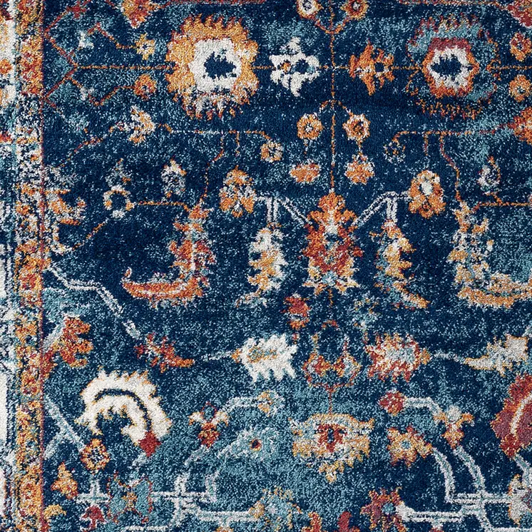 10' Blue Rust and Orange Oriental Power Loom Runner Rug