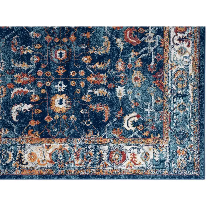 10' Blue Rust and Orange Oriental Power Loom Runner Rug