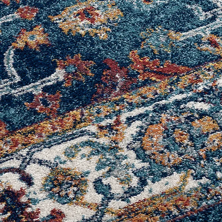 10' Blue Rust and Orange Oriental Power Loom Runner Rug
