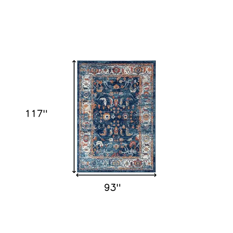 8' X 10' Blue Rust and Orange Floral Power Loom Area Rug