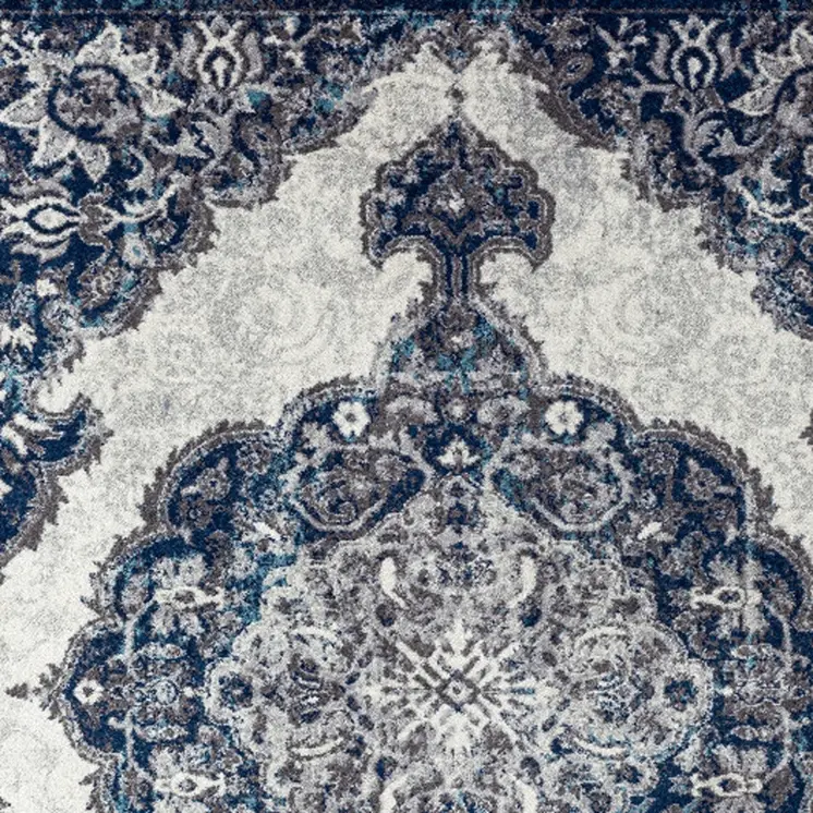 4' X 6' Navy and Ivory Medallion Power Loom Area Rug