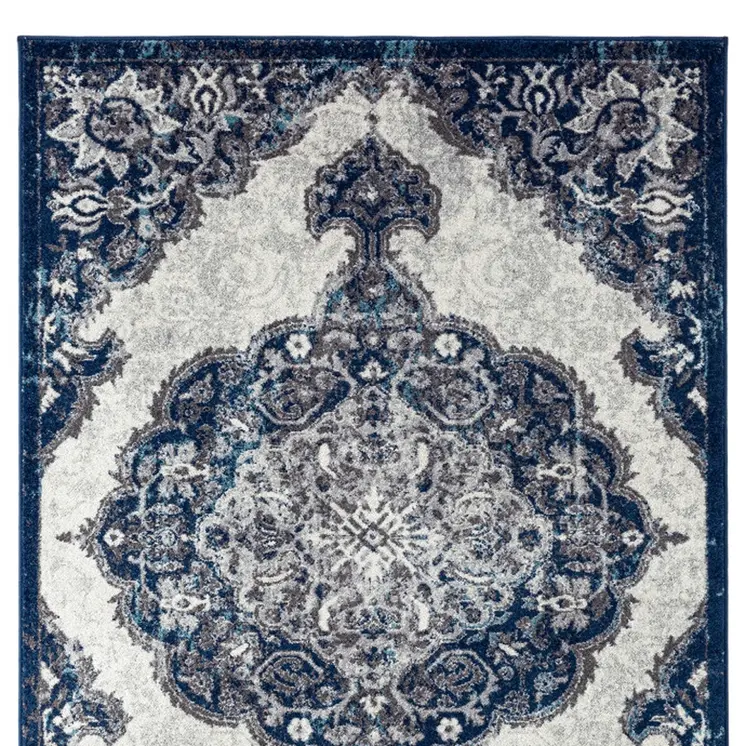 4' X 6' Navy and Ivory Medallion Power Loom Area Rug