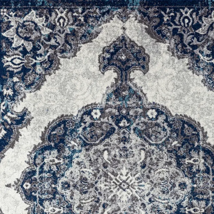 5' X 8' Navy and Ivory Medallion Power Loom Area Rug