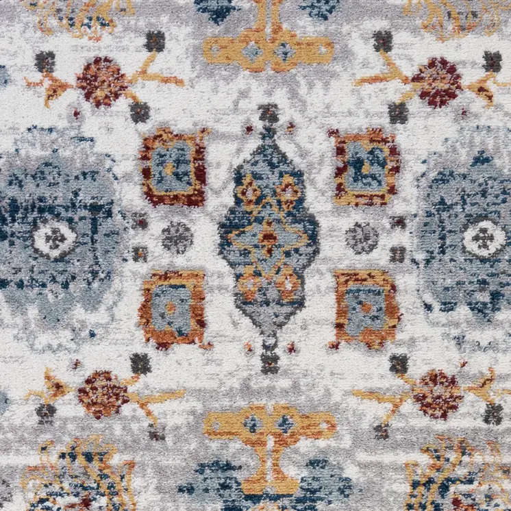 6' Ivory Brown and Orange Floral Power Loom Runner Rug