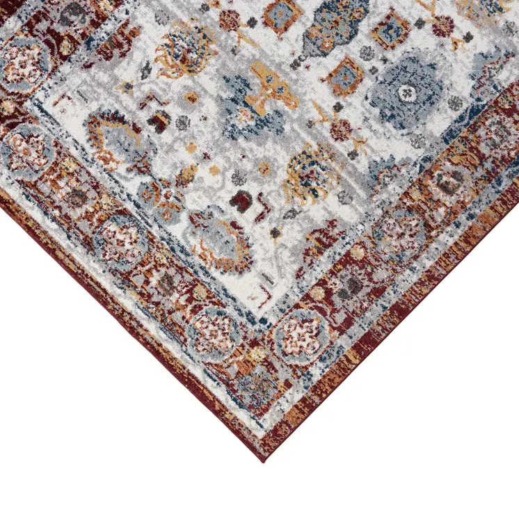 6' Ivory Brown and Orange Floral Power Loom Runner Rug
