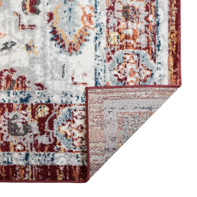 6' Ivory Brown and Orange Floral Power Loom Runner Rug