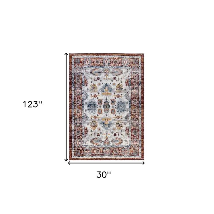 10' Ivory Brown and Orange Floral Power Loom Runner Rug