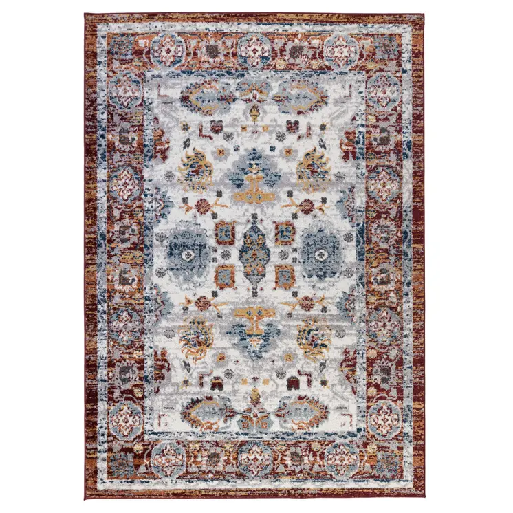 8' X 10' Ivory Brown and Orange Floral Power Loom Area Rug