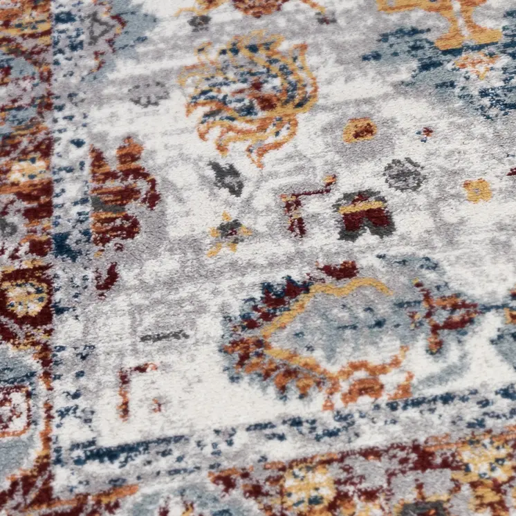 8' X 10' Ivory Brown and Orange Floral Power Loom Area Rug