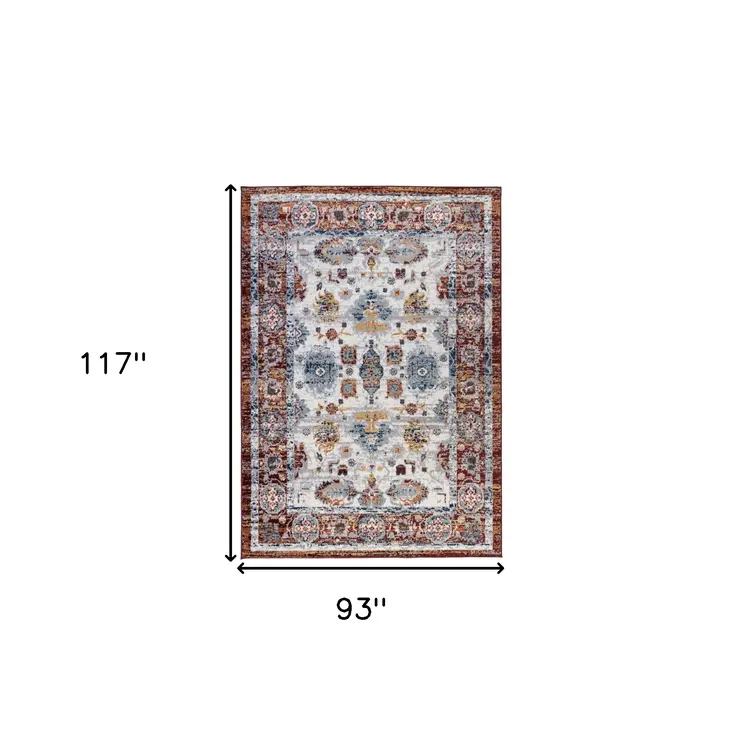 8' X 10' Ivory Brown and Orange Floral Power Loom Area Rug