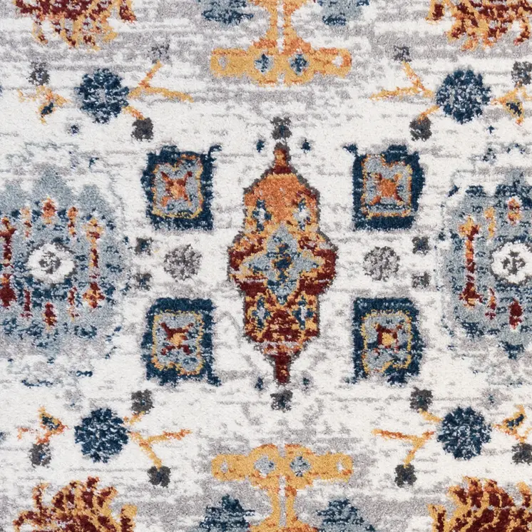 10' Ivory Navy and Orange Floral Power Loom Runner Rug