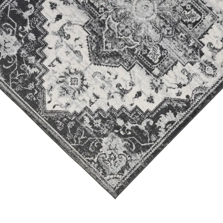 8' X 10' Ivory Black and Gray Medallion Power Loom Area Rug