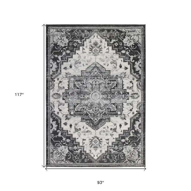 8' X 10' Ivory Black and Gray Medallion Power Loom Area Rug