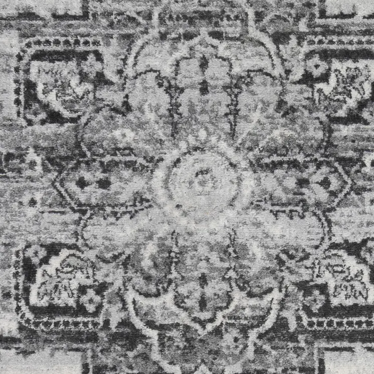 9' X 12' Ivory Black and Gray Medallion Power Loom Area Rug