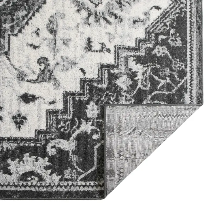 9' X 12' Ivory Black and Gray Medallion Power Loom Area Rug
