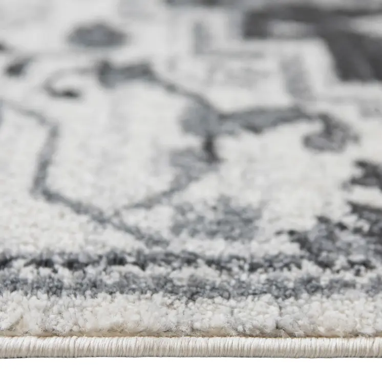6' Gray and Dark Gray Medallion Power Loom Runner Rug