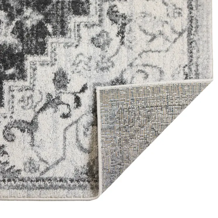 6' Gray and Dark Gray Medallion Power Loom Runner Rug
