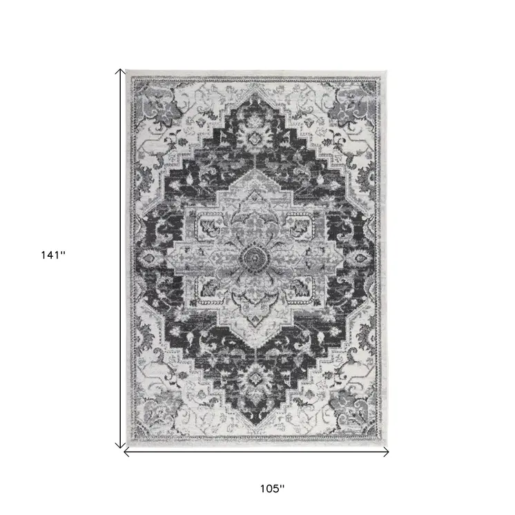 9' X 12' Gray and Dark Gray Medallion Power Loom Area Rug