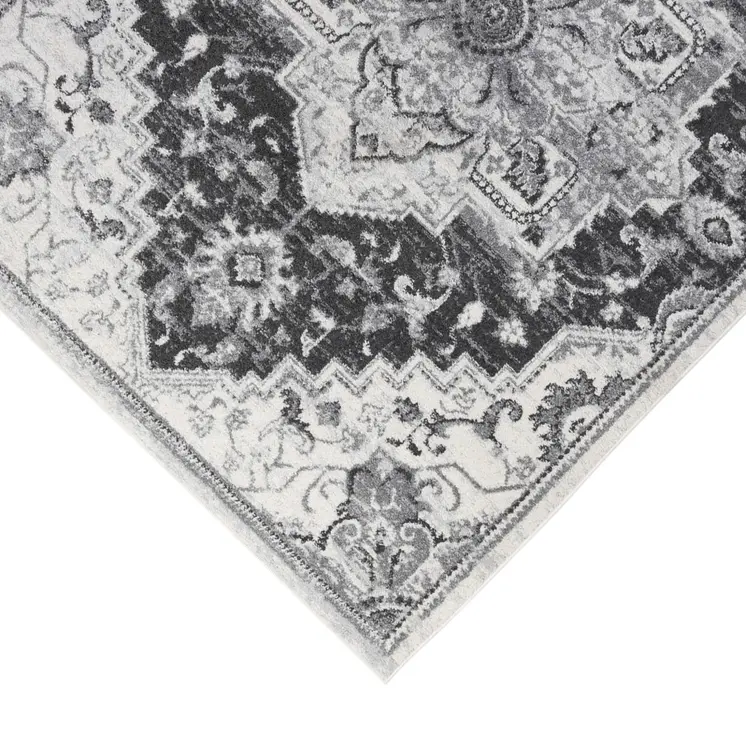 9' X 12' Gray and Dark Gray Medallion Power Loom Area Rug