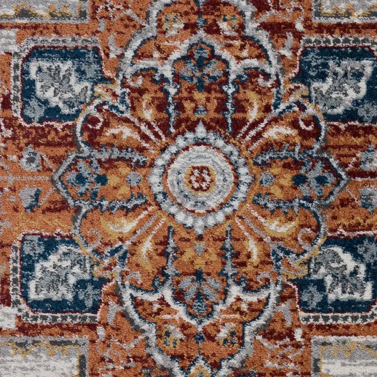 6' Gray Rust and Orange Medallion Power Loom Runner Rug