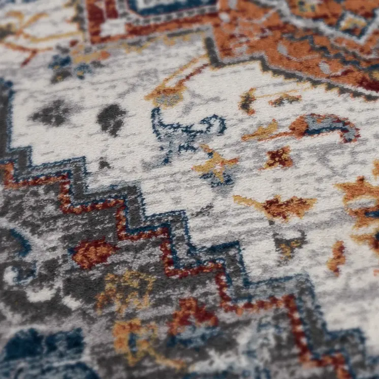 6' Gray Rust and Orange Medallion Power Loom Runner Rug