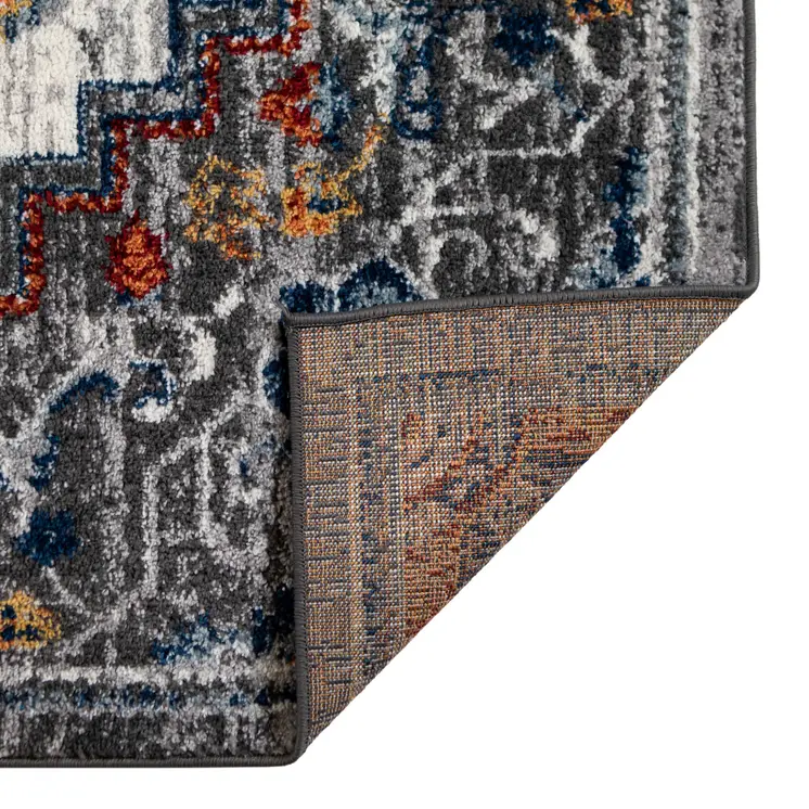 6' Gray Rust and Orange Medallion Power Loom Runner Rug