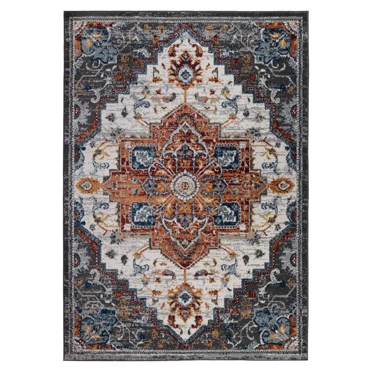 8' X 10' Gray Rust and Orange Medallion Power Loom Area Rug