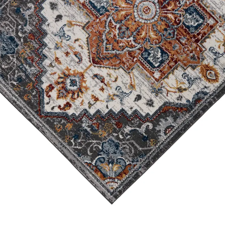 8' X 10' Gray Rust and Orange Medallion Power Loom Area Rug