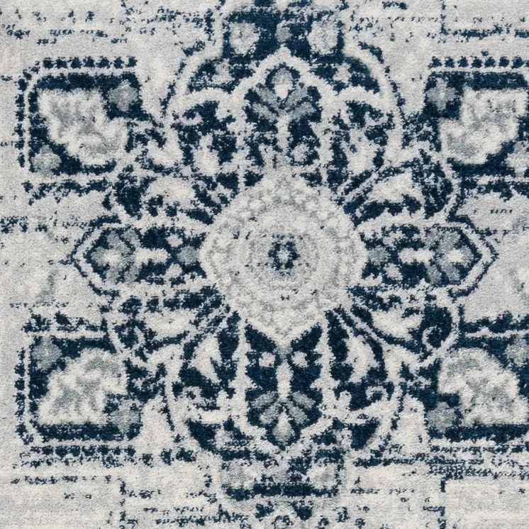 9' X 12' Navy and Ivory Medallion Power Loom Area Rug