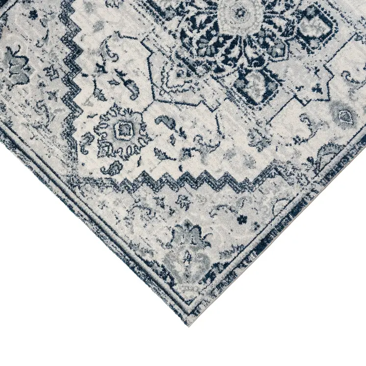 9' X 12' Navy and Ivory Medallion Power Loom Area Rug