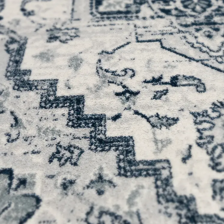 9' X 12' Navy and Ivory Medallion Power Loom Area Rug