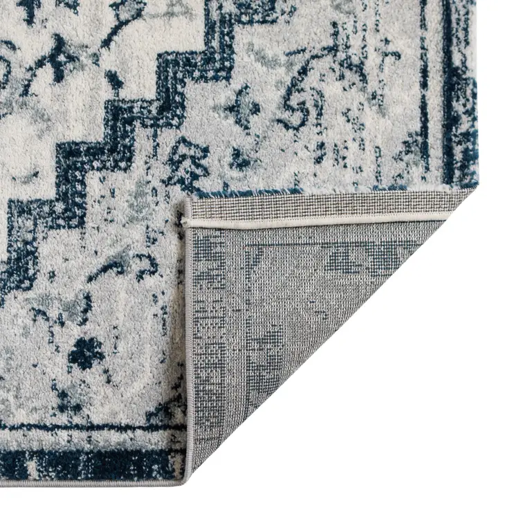 9' X 12' Navy and Ivory Medallion Power Loom Area Rug