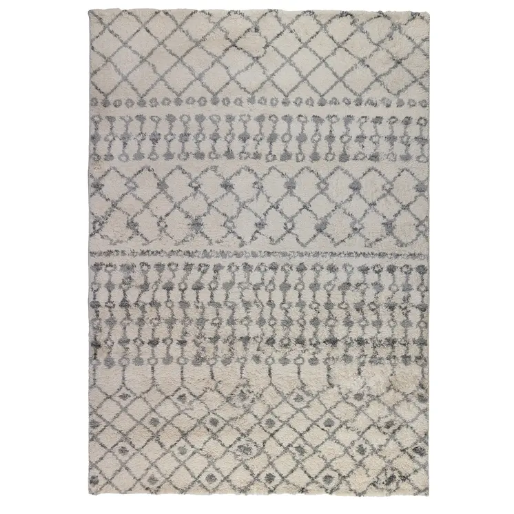 10' Gray And Ivory Geometric Shag Runner Rug