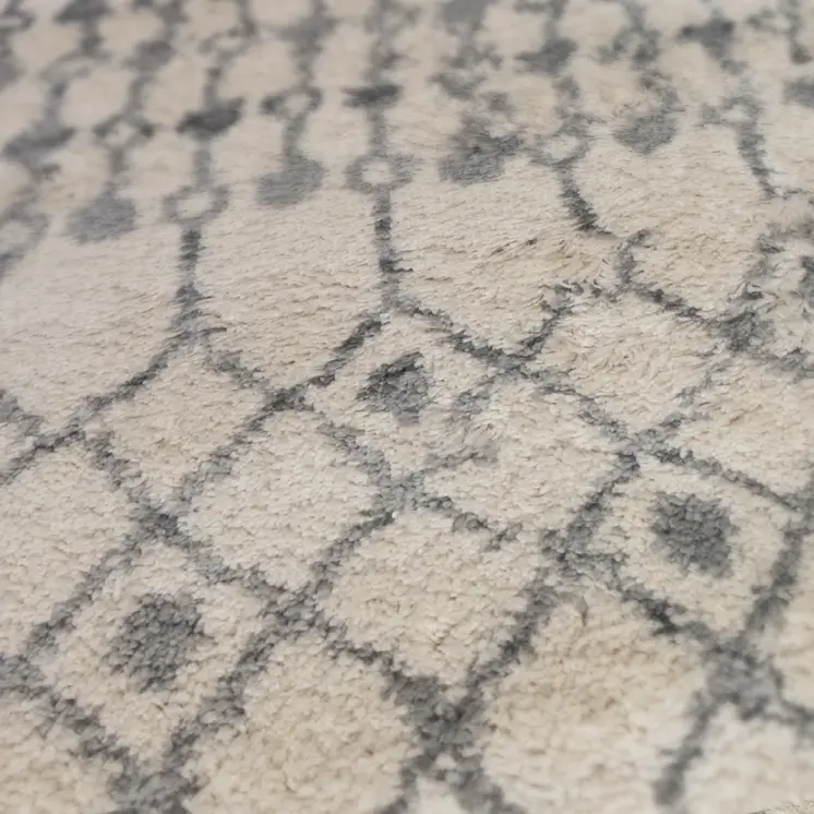 10' Gray And Ivory Geometric Shag Runner Rug