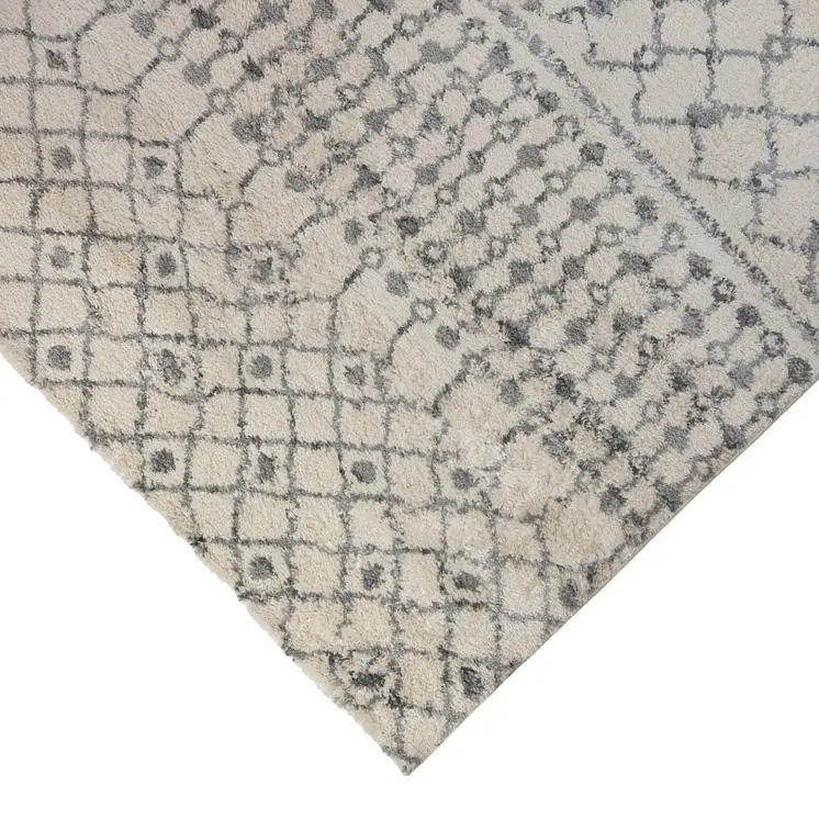 8' X 12' Gray And Ivory Geometric Shag Area Rug