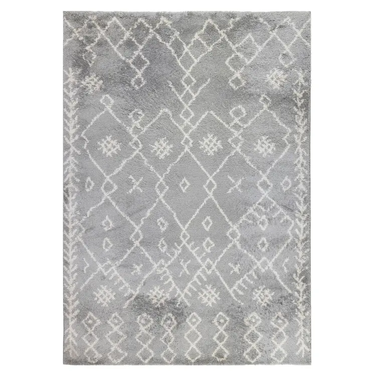 7' X 9' Ivory And Light Gray Geometric Shag Area Rug