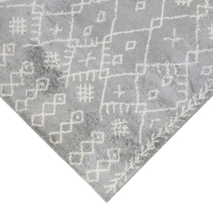 7' X 9' Ivory And Light Gray Geometric Shag Area Rug